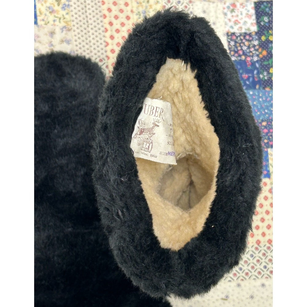 Vintage Uber Black & Brown Faux Fur Real Leather Palm Chopper-style mittens - Picture 4 of 7